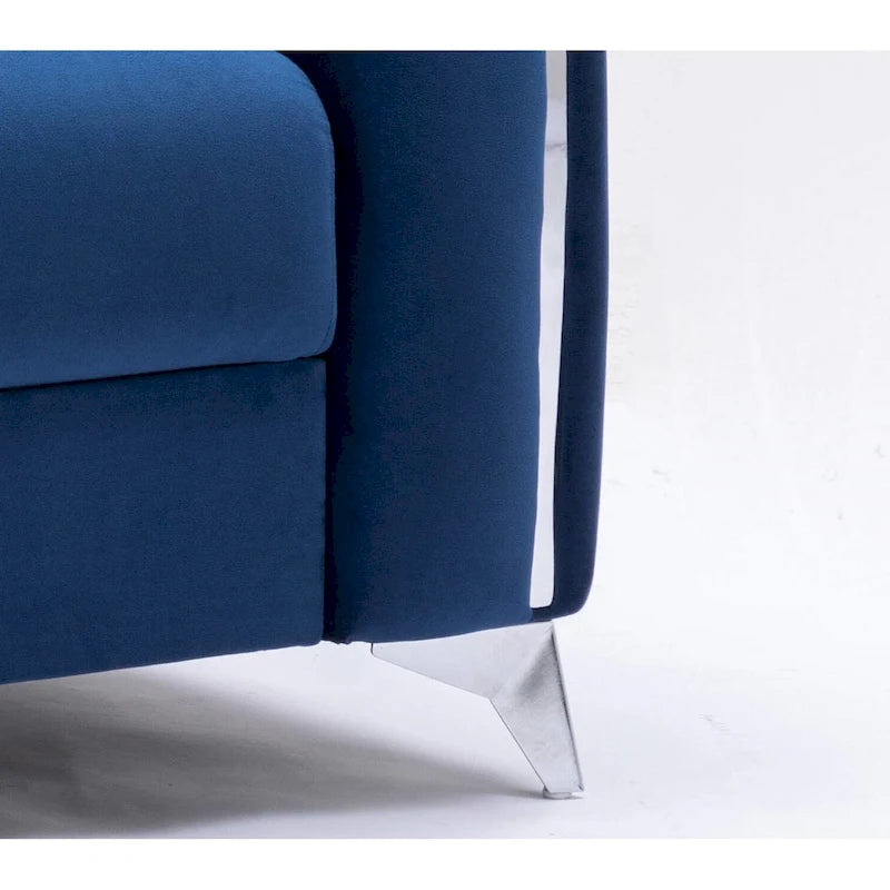 Poltrona d'accento moderna blu da 38 in velluto con gambe rifinite in cromo lucido