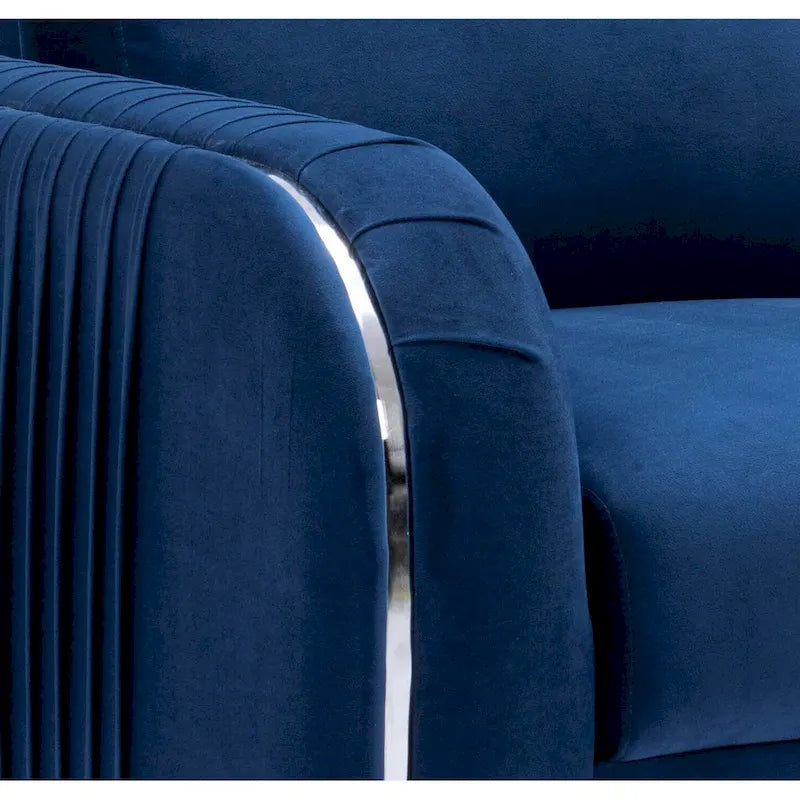 Poltrona d'accento moderna blu da 38 in velluto con gambe rifinite in cromo lucido