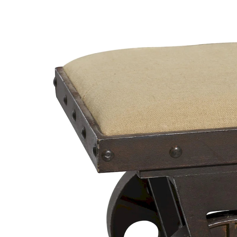Vintage Industrial-Style Linen Bench (with Casters and Padded Linen Seat) - Brown