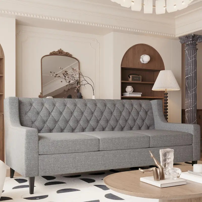 Sofa z tkaniny w stylu mid-century modern (z pikowanym oparciem)