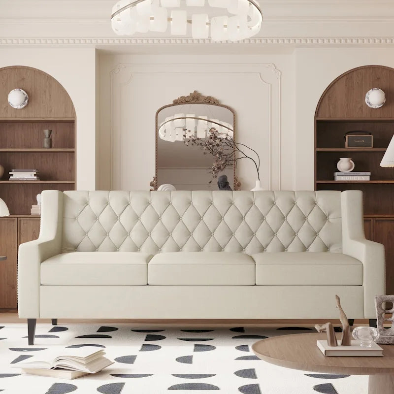 Sofa z tkaniny w stylu mid-century modern (z pikowanym oparciem)