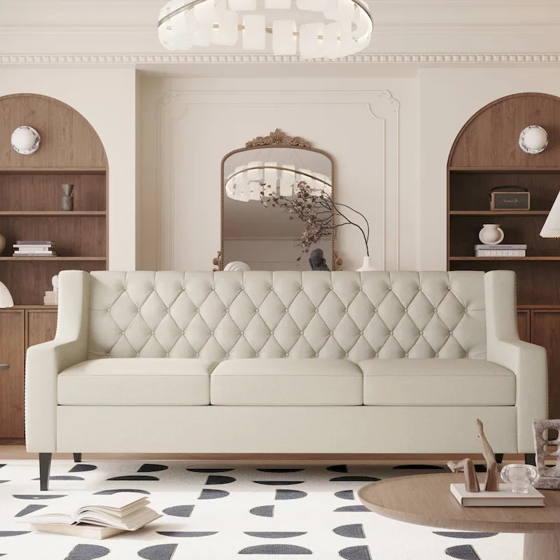 Sofa z tkaniny w stylu mid-century modern (z pikowanym oparciem)