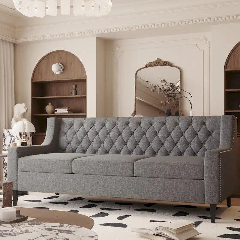 Sofa z tkaniny w stylu mid-century modern (z pikowanym oparciem)