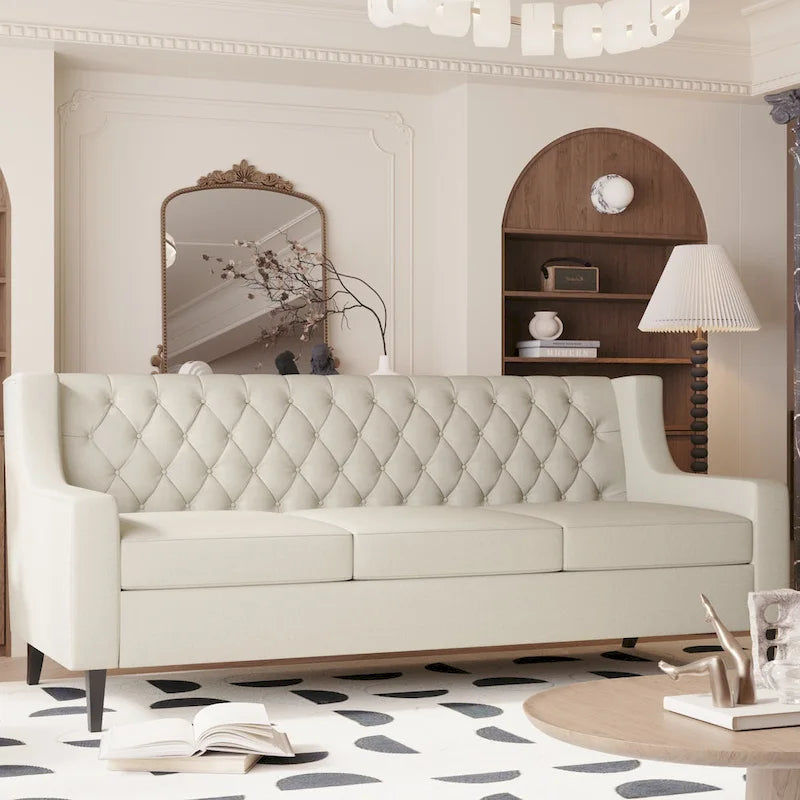 Sofa z tkaniny w stylu mid-century modern (z pikowanym oparciem)