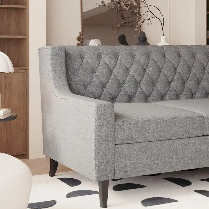 Sofa z tkaniny w stylu mid-century modern (z pikowanym oparciem)