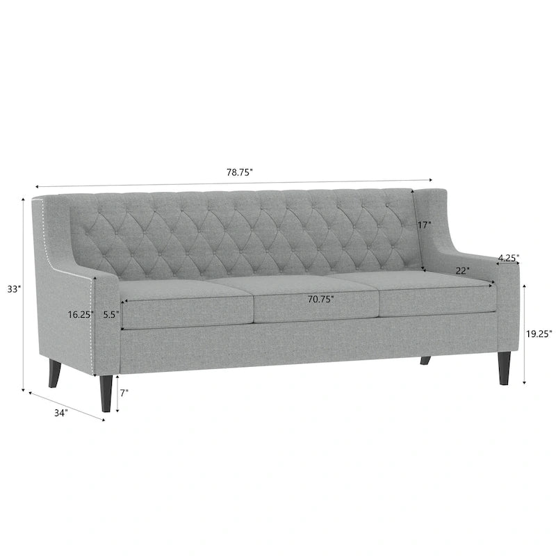 Sofa z tkaniny w stylu mid-century modern (z pikowanym oparciem)