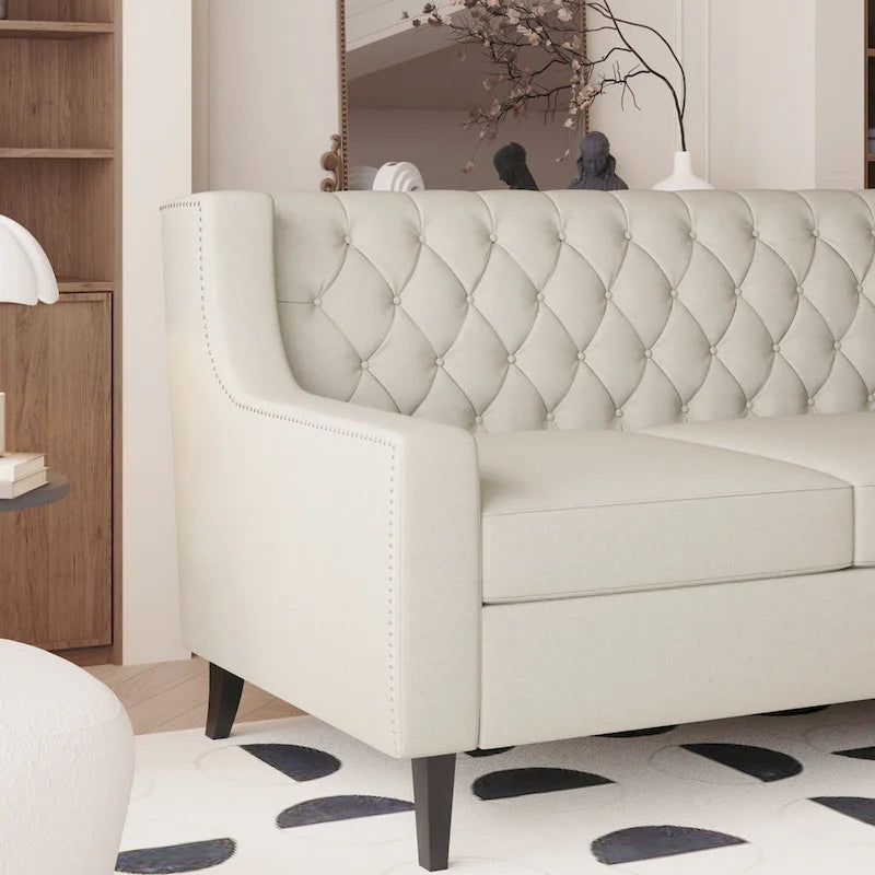 Sofa z tkaniny w stylu mid-century modern (z pikowanym oparciem)