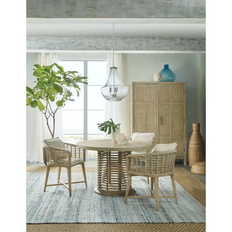 26-Inch Wide Coastal-Casual Woven Rattan Barrel Chair with Plaid Pattern