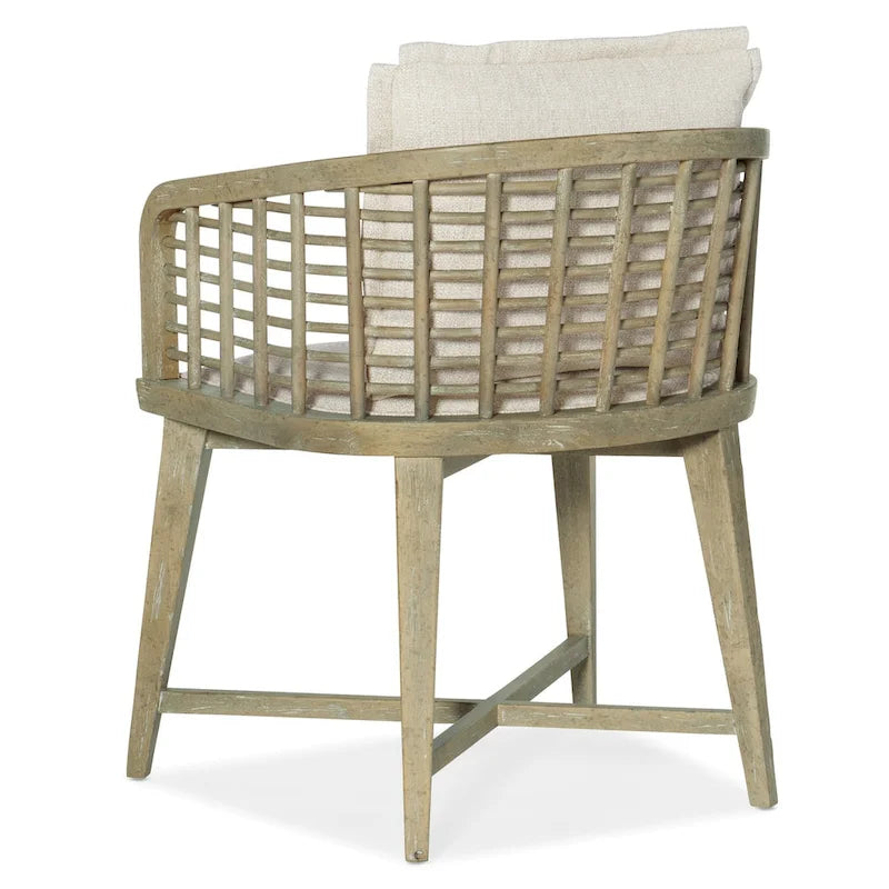 26-Inch Wide Coastal-Casual Woven Rattan Barrel Chair with Plaid Pattern