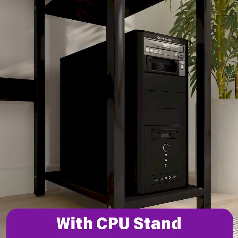 L Shaped Computer Desk with Hutch and Storage Shelves, Corner Gaming Table with LED Lights