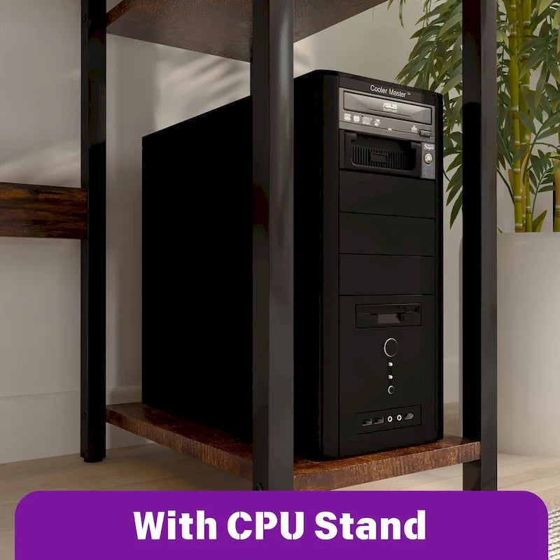 L Shaped Computer Desk with Hutch and Storage Shelves, Corner Gaming Table with LED Lights