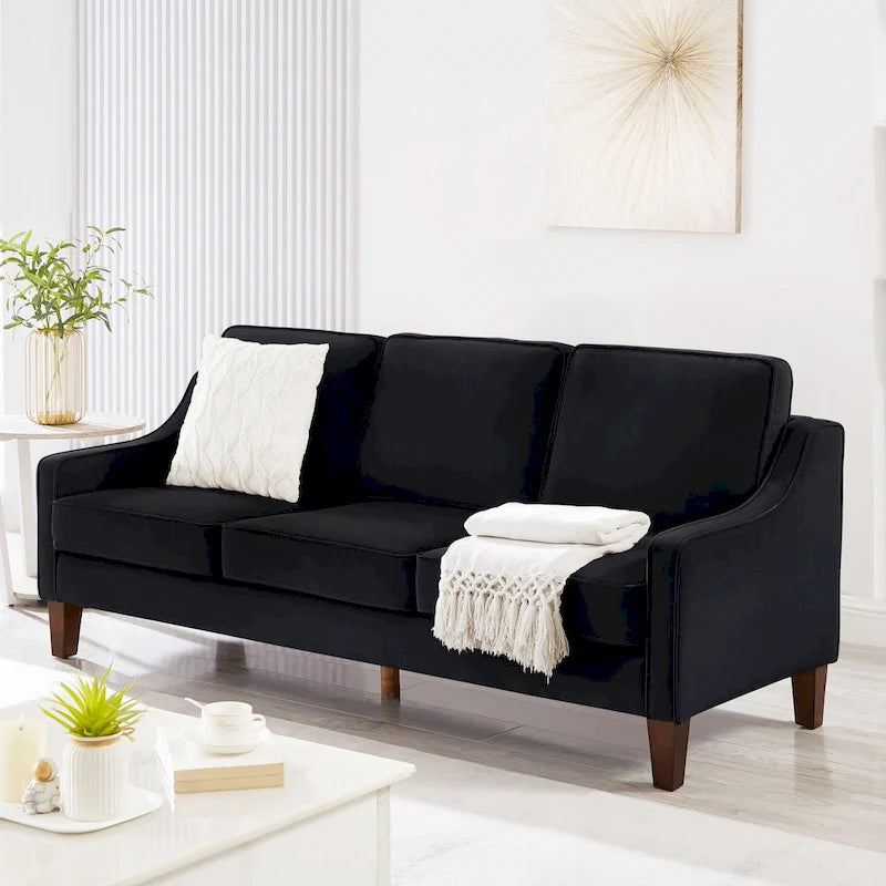 Divano in stile moderno con braccioli incassati e gambe in legno - 29.00 x 74.00 x 34.25