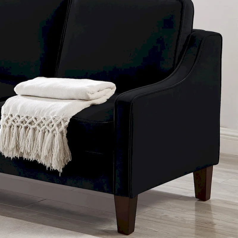 Divano in stile moderno con braccioli incassati e gambe in legno - 29.00 x 74.00 x 34.25