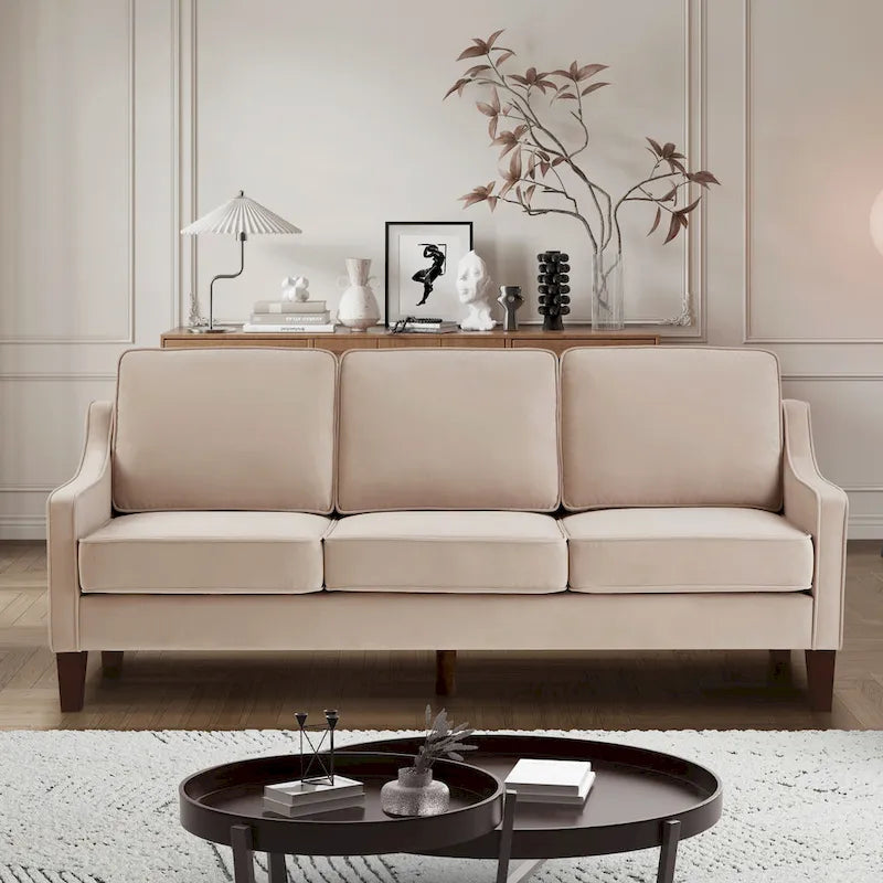 Divano in stile moderno con braccioli incassati e gambe in legno - 29.00 x 74.00 x 34.25