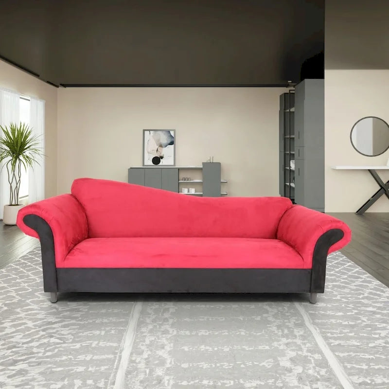 Tradycyjna trzyosobowa sofa tapicerowana aksamitem, z ramą z litego drewna