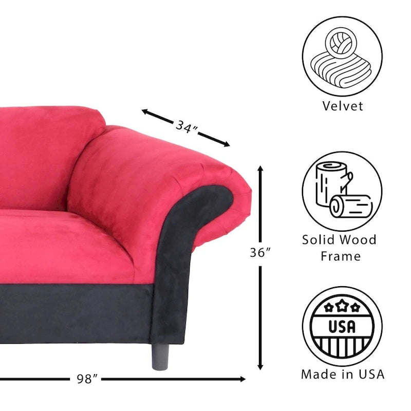 Tradycyjna trzyosobowa sofa tapicerowana aksamitem, z ramą z litego drewna