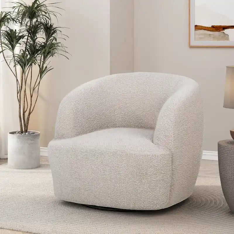 Mokena Textured Boucle Upholstered Swivel Club Chair by Christopher Knight Home