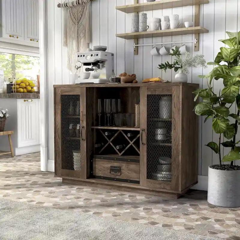 Credenza a 7 ripiani in stile industriale (con portabottiglie)