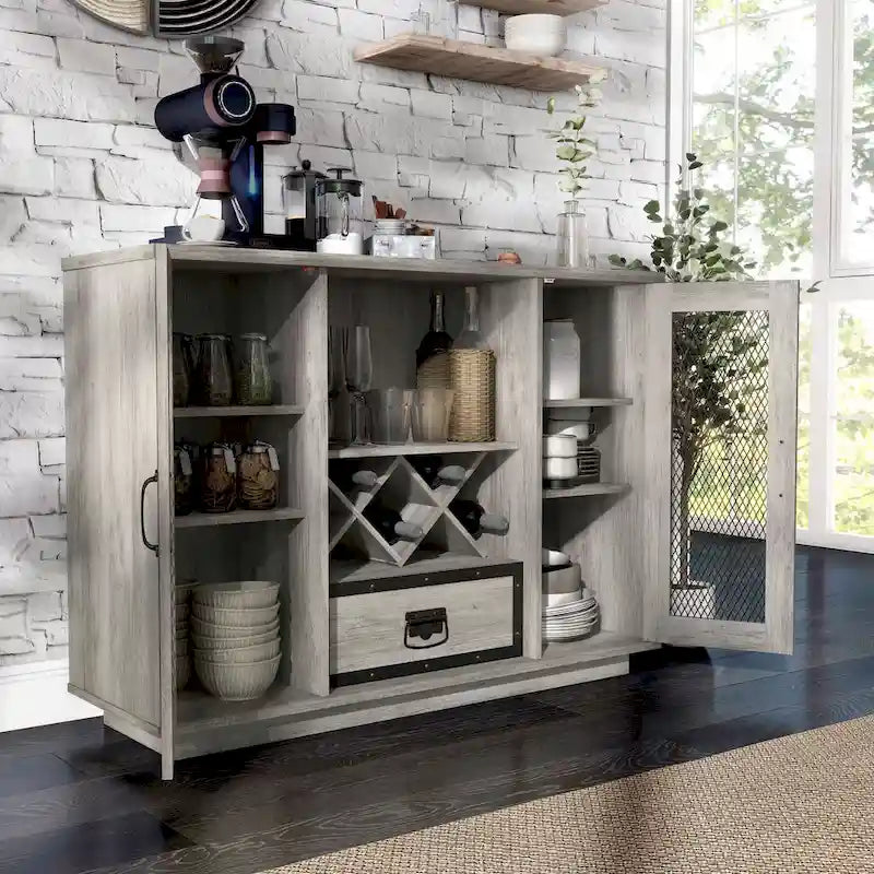 Credenza a 7 ripiani in stile industriale (con portabottiglie)