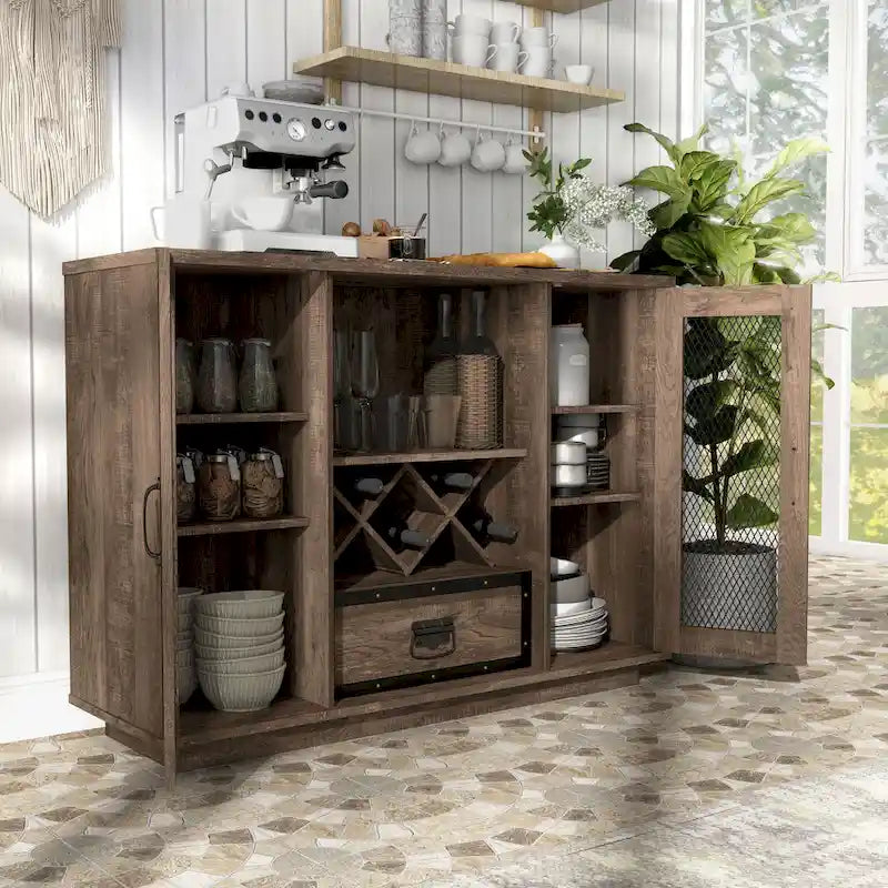 Industrial-Style 7-Tier Sideboard (with Wine Bottle Storage)