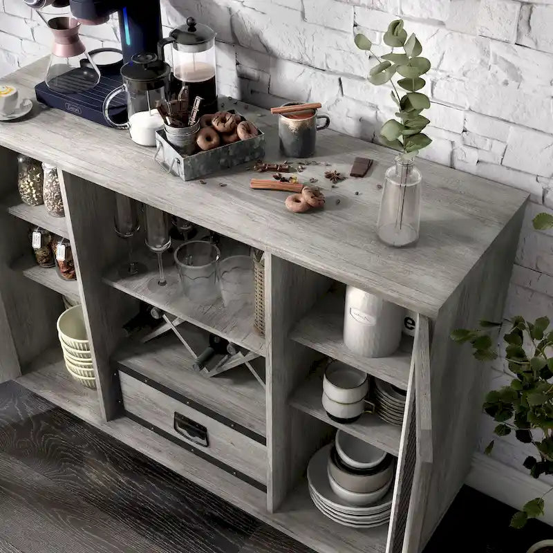 Industrial-Style 7-Tier Sideboard (with Wine Bottle Storage)