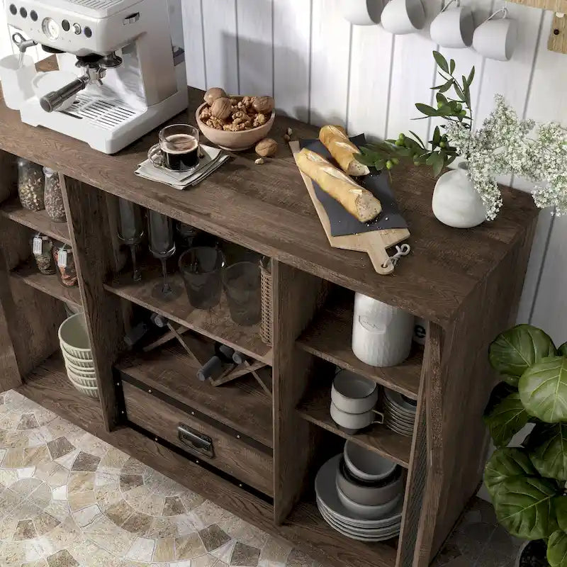 Industrial-Style 7-Tier Sideboard (with Wine Bottle Storage)