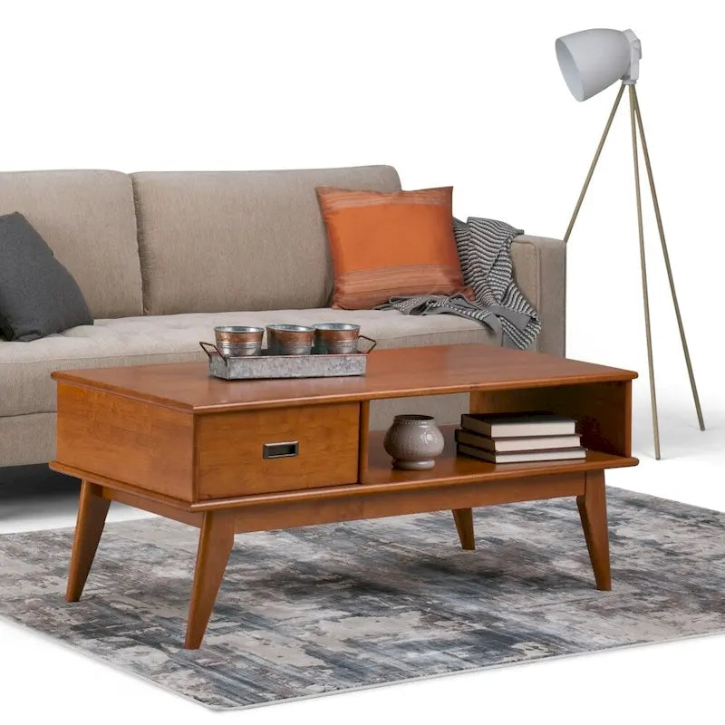 Tavolino da salotto rettangolare moderno di metà secolo in legno massello (largo 48") — 48" W x 22" D x 20" H