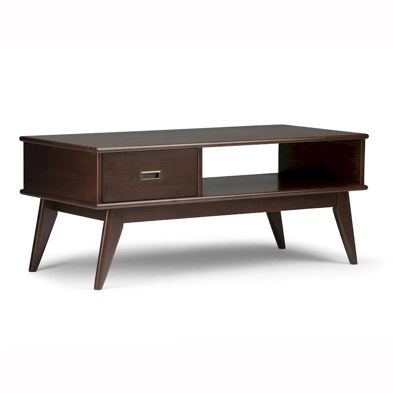 Tavolino da salotto rettangolare moderno di metà secolo in legno massello (largo 48") — 48" W x 22" D x 20" H