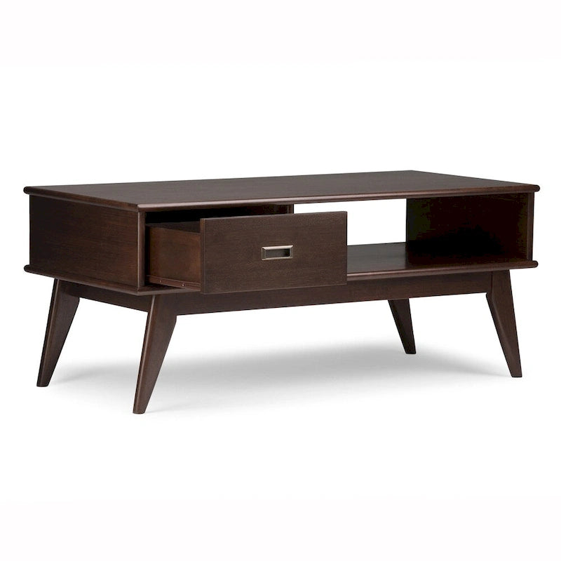 Tavolino da salotto rettangolare moderno di metà secolo in legno massello (largo 48") — 48" W x 22" D x 20" H