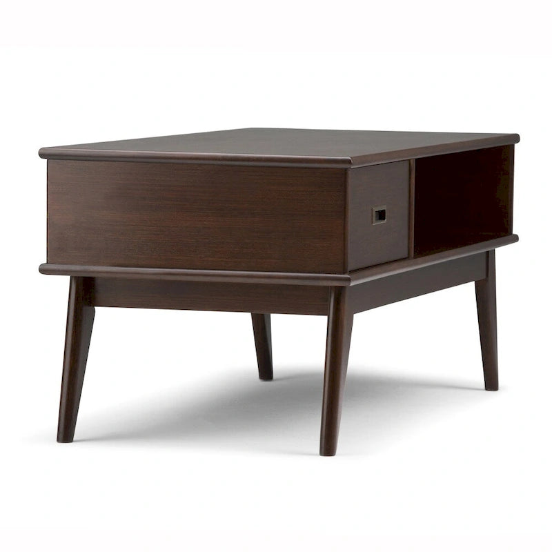 Tavolino da salotto rettangolare moderno di metà secolo in legno massello (largo 48") — 48" W x 22" D x 20" H