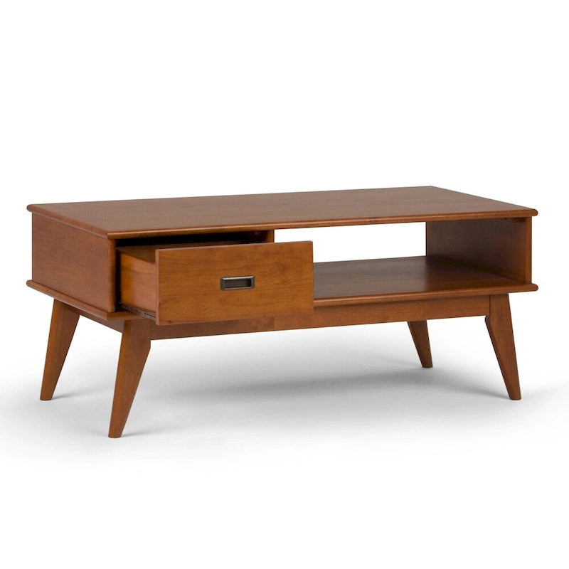 Tavolino da salotto rettangolare moderno di metà secolo in legno massello (largo 48") — 48" W x 22" D x 20" H