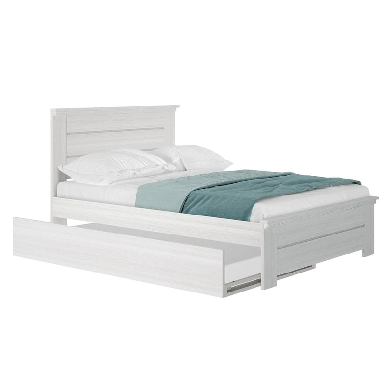 Letto matrimoniale stile rustico con testiera a pannelli e letto estraibile