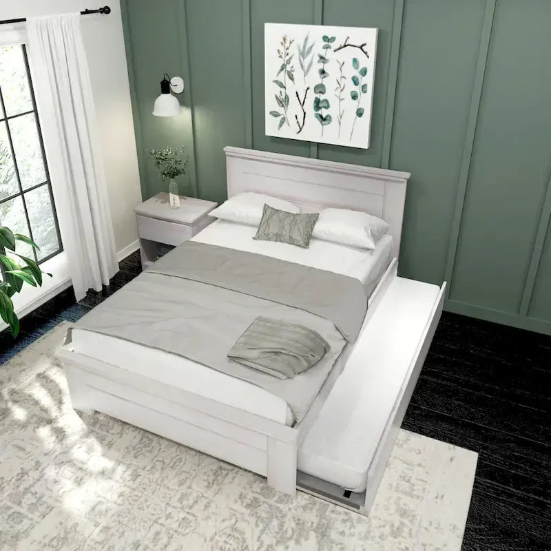 Letto matrimoniale stile rustico con testiera a pannelli e letto estraibile