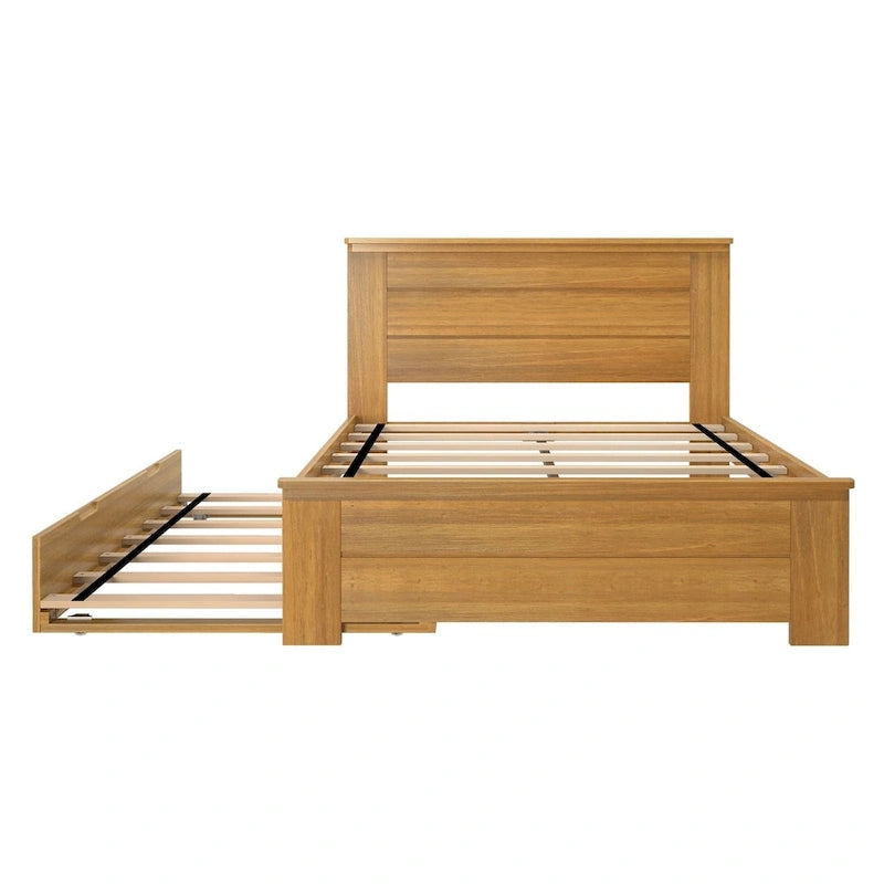 Letto matrimoniale stile rustico con testiera a pannelli e letto estraibile