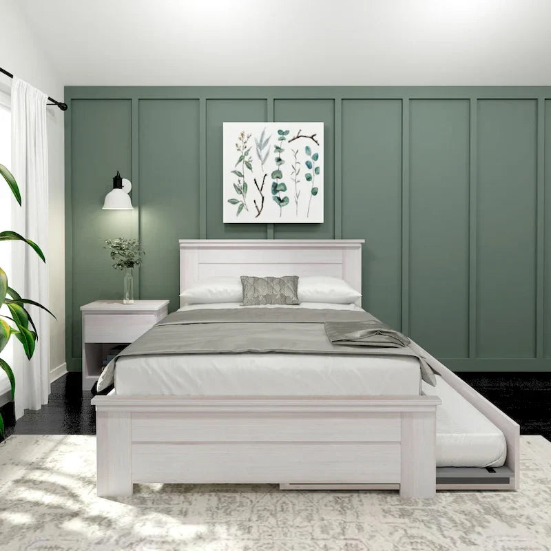 Letto matrimoniale stile rustico con testiera a pannelli e letto estraibile
