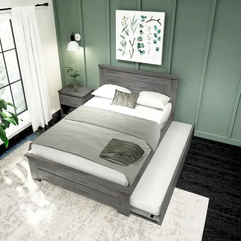 Letto matrimoniale stile rustico con testiera a pannelli e letto estraibile