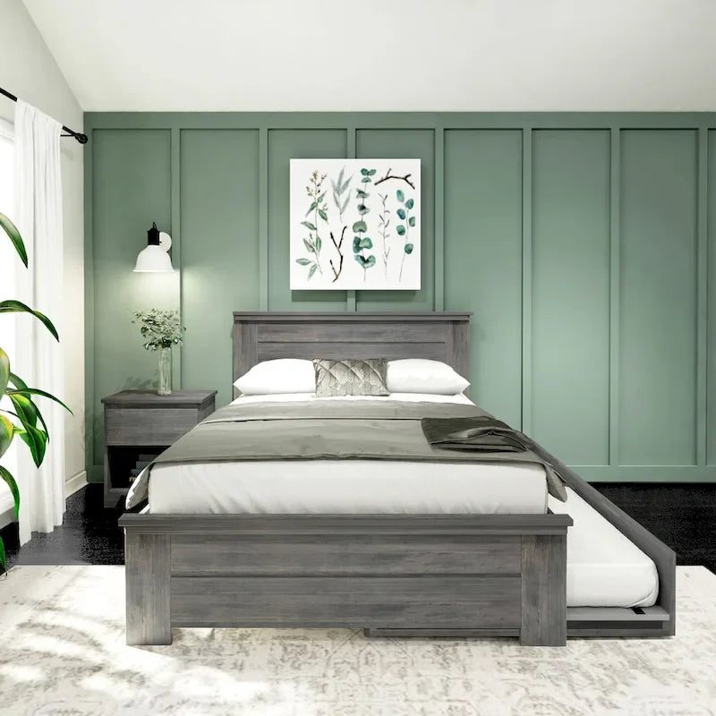 Letto matrimoniale stile rustico con testiera a pannelli e letto estraibile