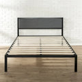 Priage by Zinus Black Steel Platform Bedframe w/ Grey Fabric Headboard