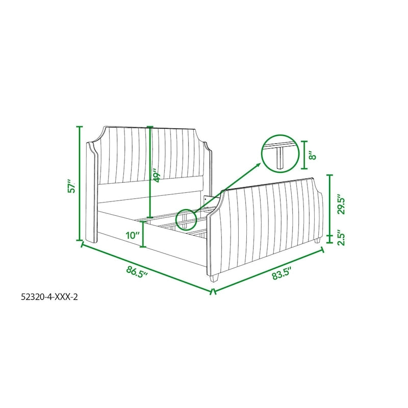 Struttura letto imbottita a righe verticali (king size)