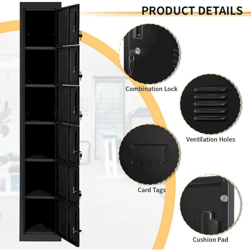 6 Doors Metal Locker Storage Cabinet for Home Office,School