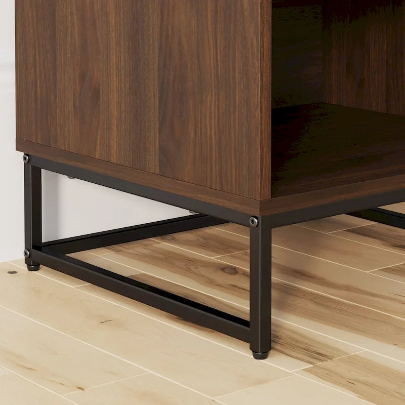 Rustic Nightstand Matte Metal Base Open Cubby Storage and Drawer