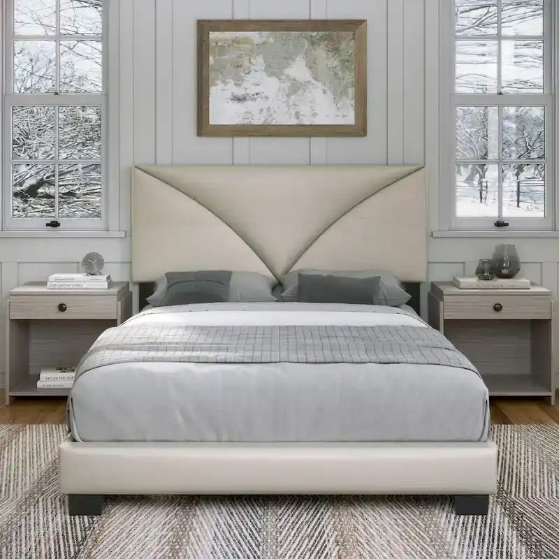Faux Leather Upholstered Platform Bed Frame with Adjustable Headboard