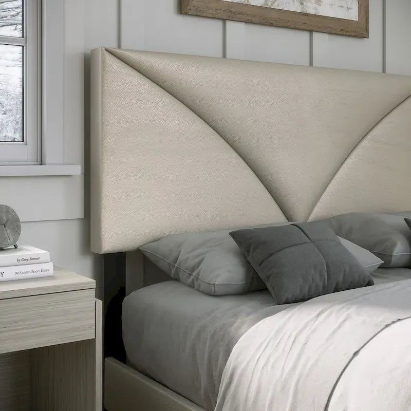Faux Leather Upholstered Platform Bed Frame with Adjustable Headboard