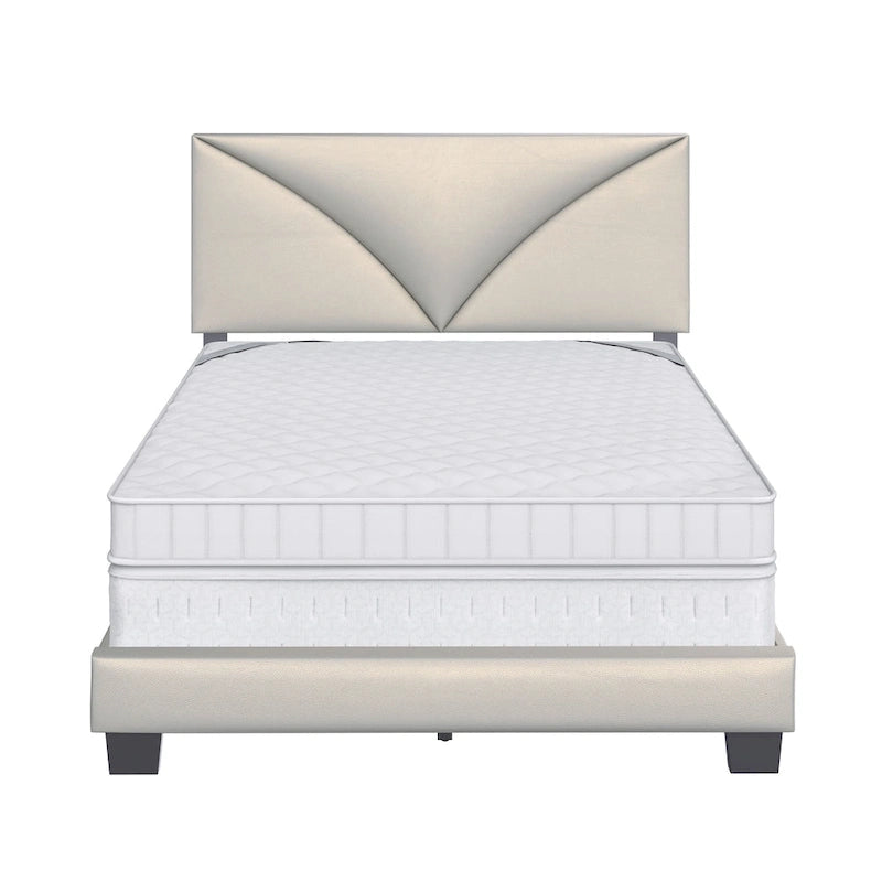 Faux Leather Upholstered Platform Bed Frame with Adjustable Headboard