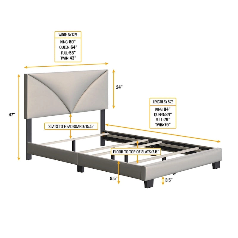 Faux Leather Upholstered Platform Bed Frame with Adjustable Headboard
