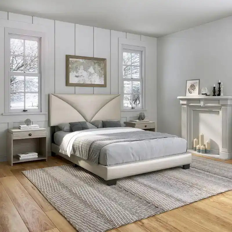 Faux Leather Upholstered Platform Bed Frame with Adjustable Headboard