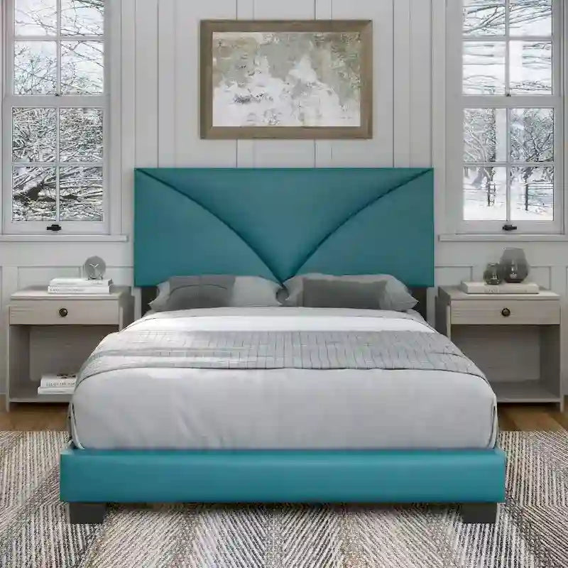 Faux Leather Upholstered Platform Bed Frame with Adjustable Headboard