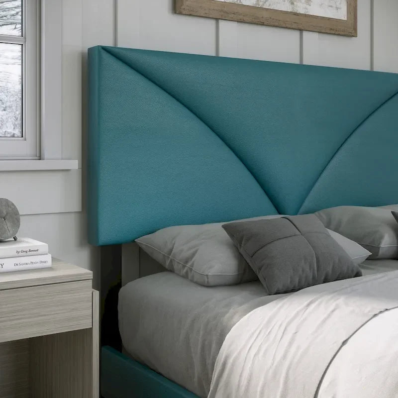 Faux Leather Upholstered Platform Bed Frame with Adjustable Headboard