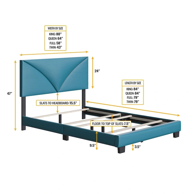 Faux Leather Upholstered Platform Bed Frame with Adjustable Headboard