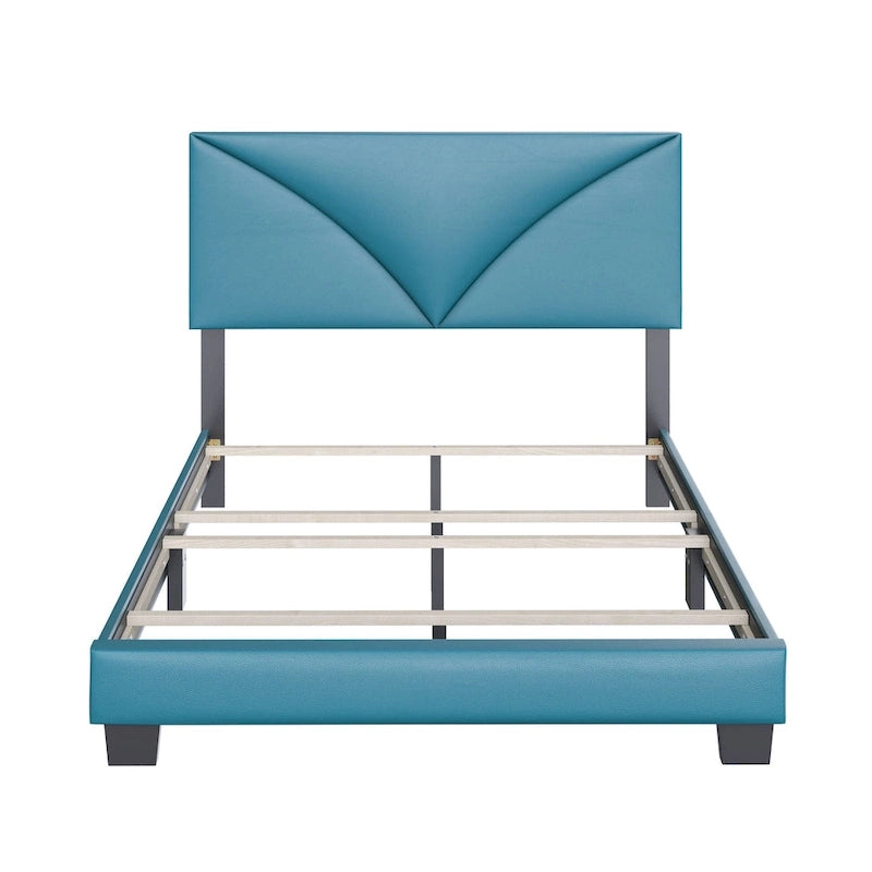 Faux Leather Upholstered Platform Bed Frame with Adjustable Headboard